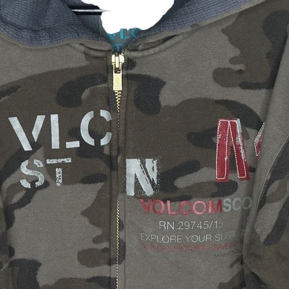 Y2K Volcom Camo Full Zip Hoodie Large - Picture 2 of 6